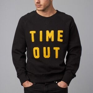Altru Black Yellow Time Out Graphic Crew Neck Pullover Sweatshirt